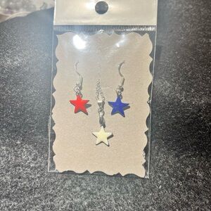 Enameled Star Earrings Set in Red, Blue, and White
